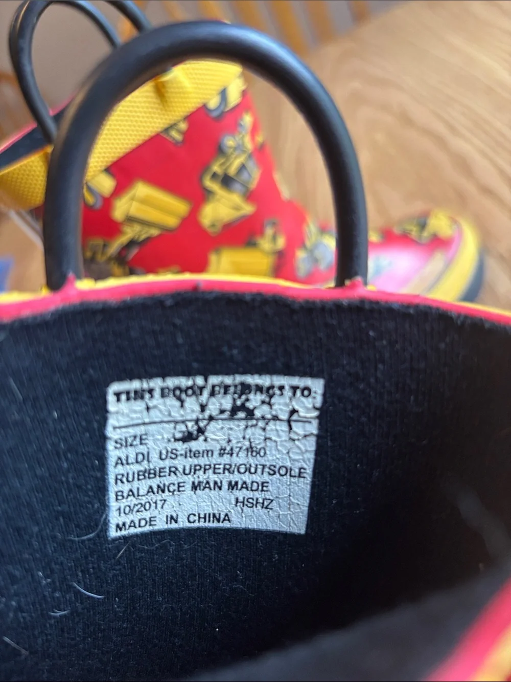 Kids Waterproof Red Construction-Print Rain Boots with Yellow Accents